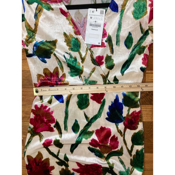 ZARA Velvet Velour Floral Midi Dress V-Neck | Size M - Picture 13 of 14